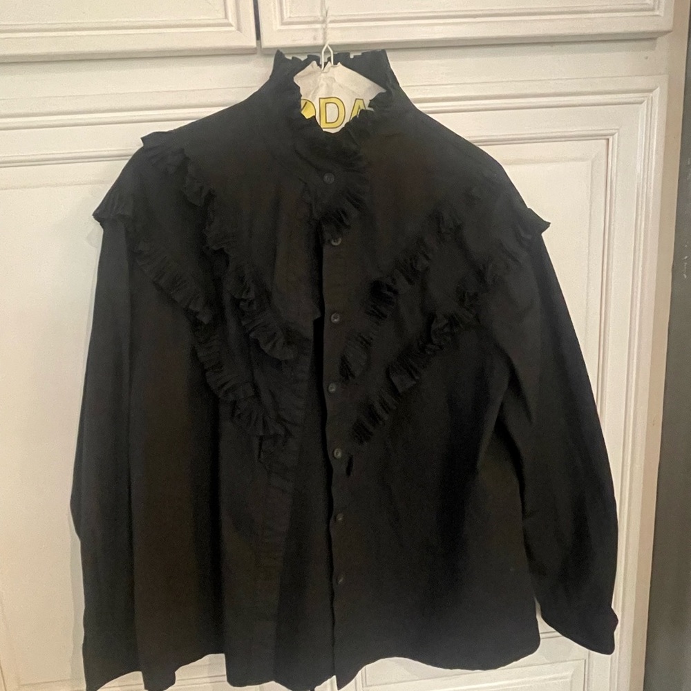 Ina Black Ruffled Button Down Shirt